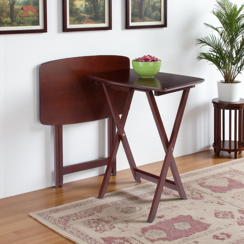 Ella Two-Piece Rectangular Snack Table Set with Dark Brown Finish, 21.45'' L X 14.79'' D