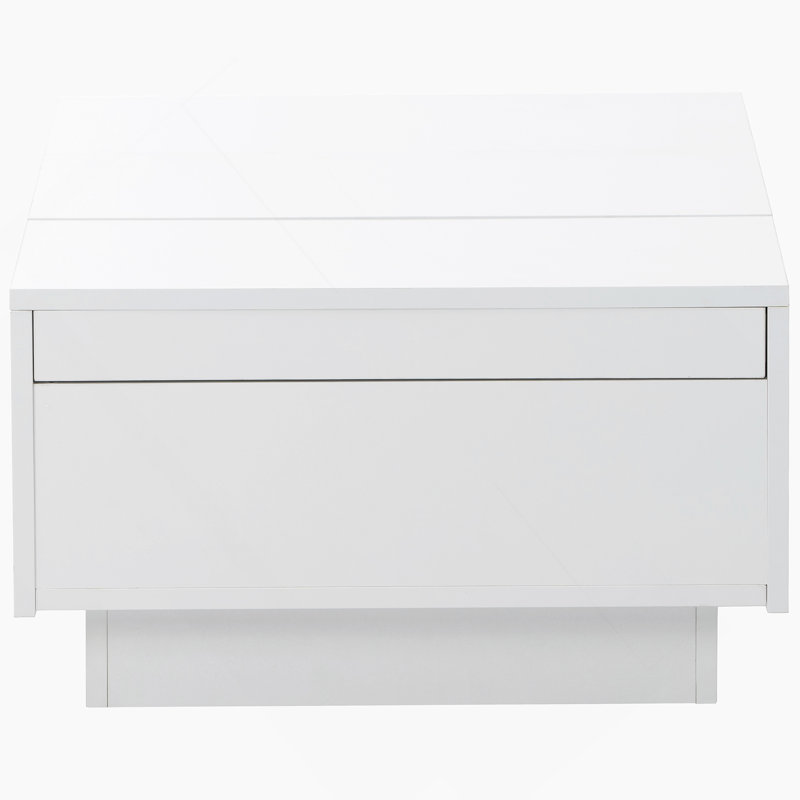 Multifunctional Coffee Table with 2 large Hidden Storage Compartment, Extendable Cocktail Table with 2 Drawers, High-gloss Center Table with Sliding Top for Living Room