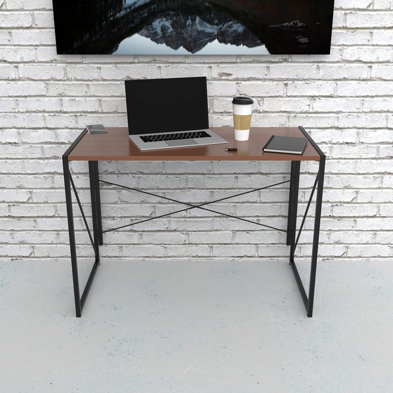 Folding Desk Laptop Computer Table and Metal Frame - No Assembly 39", Espresso/Black