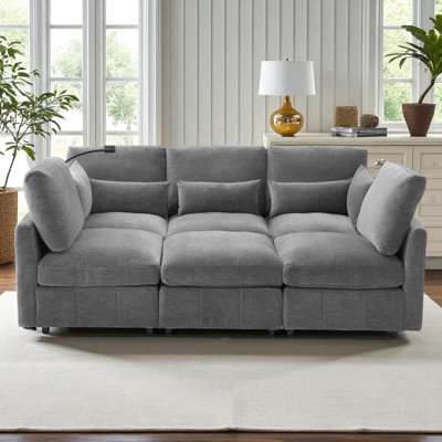 U-Shaped Modular Sectional Sofa With Ottoman And USB Ports