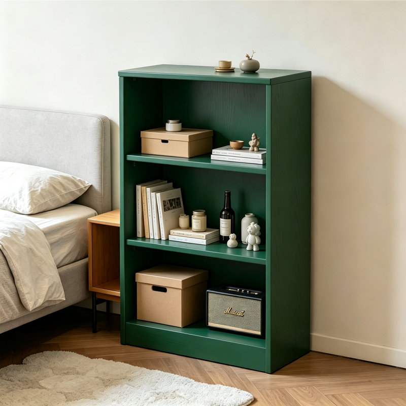 Bibliothèque en bois d'hévéa, 39.96" H x 23.62" W x 9.84" D, Green