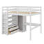 Lit mezzanine double en bois avec garde-robe intégrée, bureau, tablettes de rangement et tiroirs-200328169