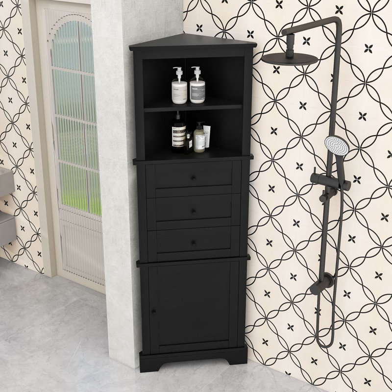 Armoire de rangement triangulaire pour salle de bain avec tablettes et tiroirs