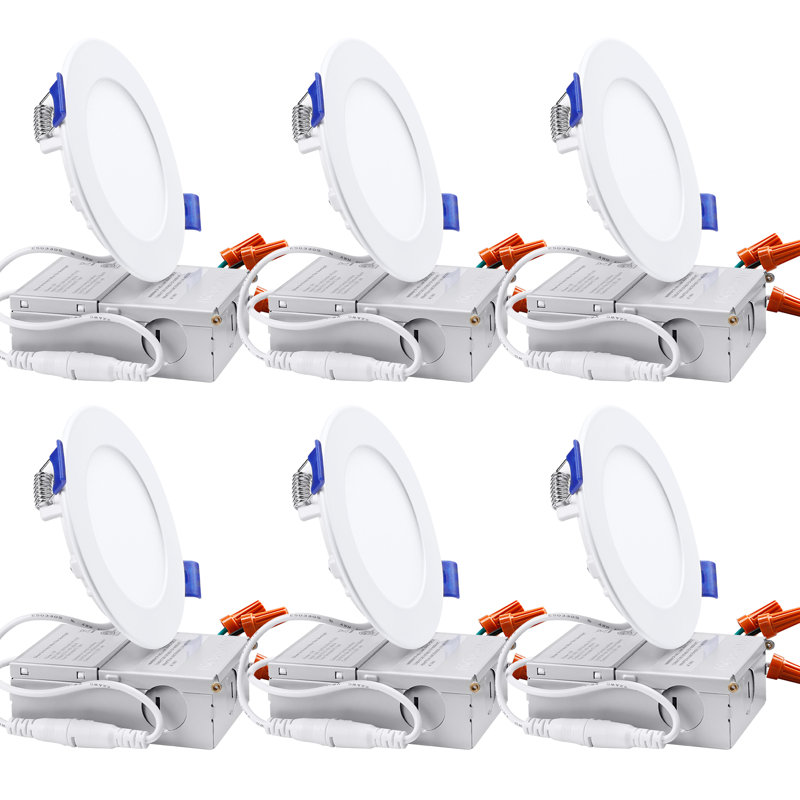 4" 10W (80W Eqv.) Ultra-Thin LED Canless Recessed Lighting with J-Box, IC Rated, Dimmable Slim LED Downlight, 4000K Cool White