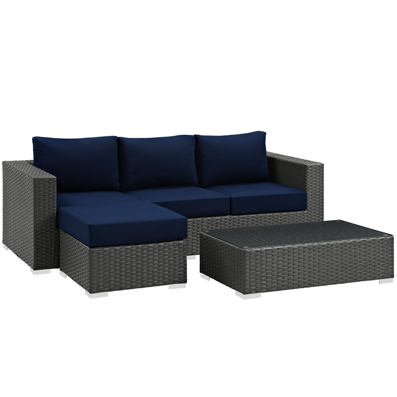 Ensemble modulaire d'extérieur Sunway 3 pièces Modway, Toile bleu marine Sunbrella®