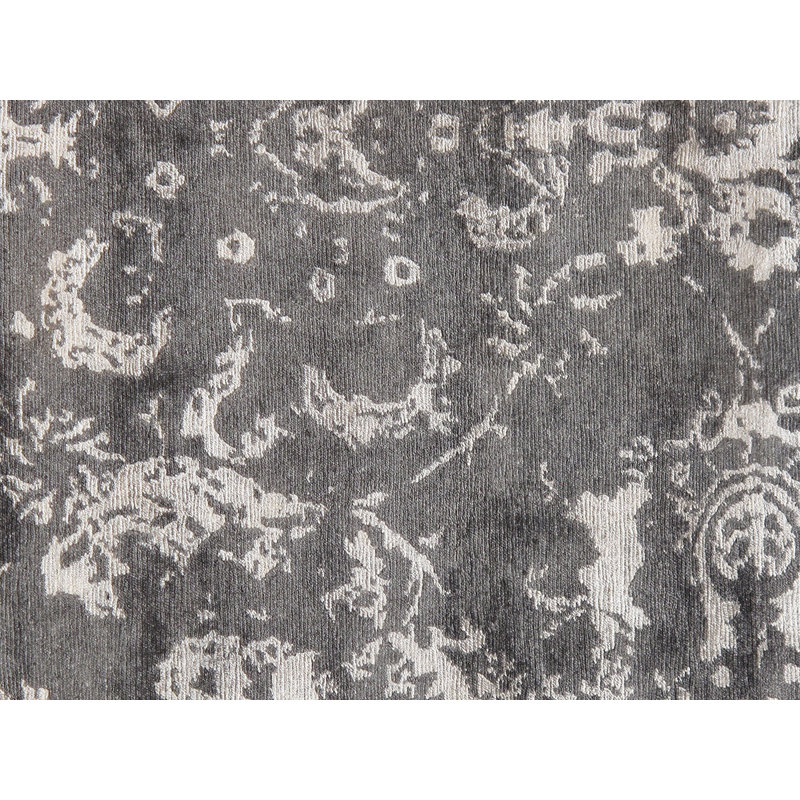 Tapis oriental gris / blanc noué à la main, Rectangle 9 pi x 11 pi 8 po