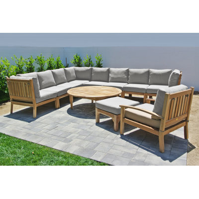 Huntington Teak 9 - Person Modular Patio Conversation Sets with Cushions