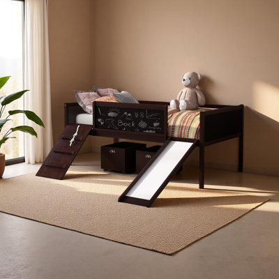 Twin Size Loft Bed Wood Bed With Two Storage Boxes