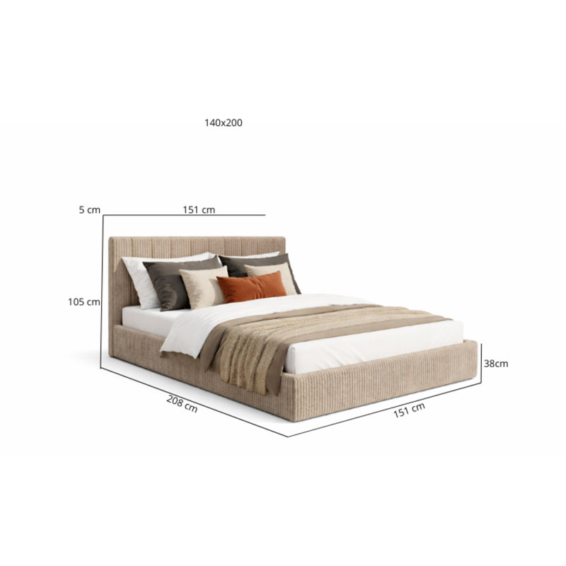 Upholstered Ottoman Storage Bed, European Double (140 x 200 cm) , Beige