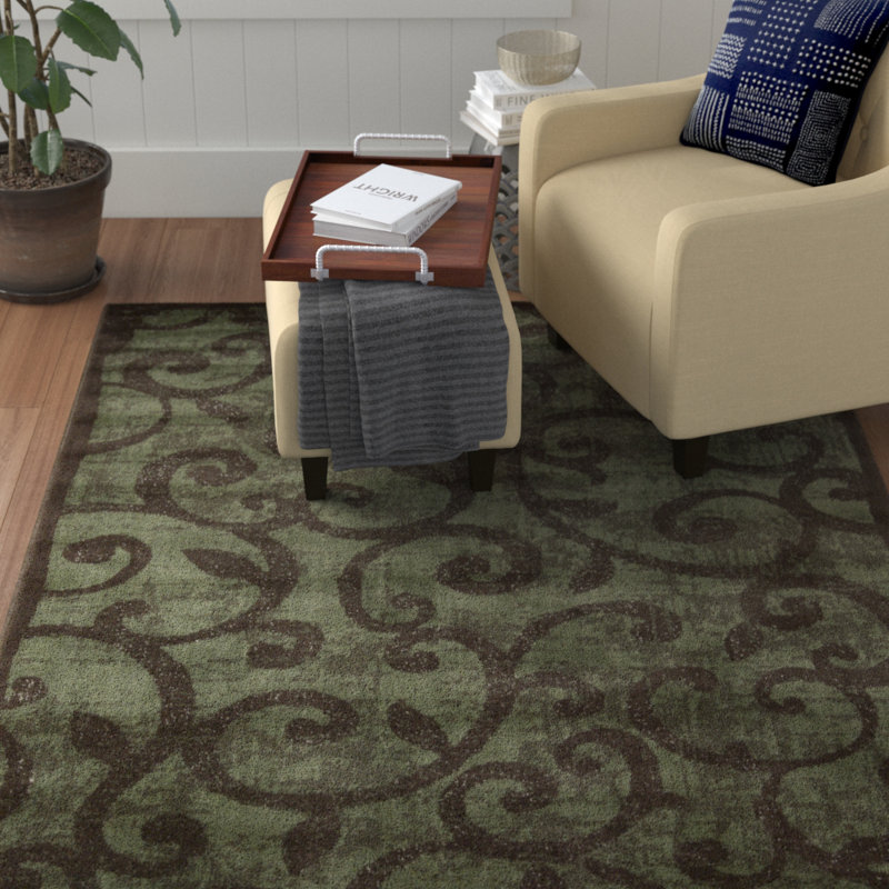 Tapis de zone brune en laine floral/floral Sonya, Rectangle 9 pi 6 po x 13 pi