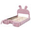 Lit plateforme double avec revêtement en tissu, livré avec 2 unités de rangement avec repose-pieds, adorable tête de lit caricature en forme d'oreille équipée de DEL intégrées