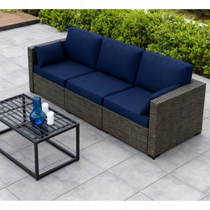 Canapé en rotin, canapé d'extérieur à assise profonde avec coussins amovibles, mobilier d'extérieur pour balcon, terrasse, jardin et bord de piscine