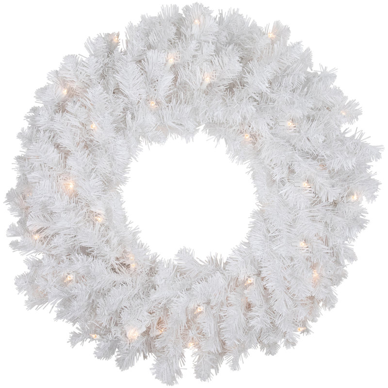 Couronne de Noël artificielle pré-éclairée blanc neige - 24 pouces lumières claires