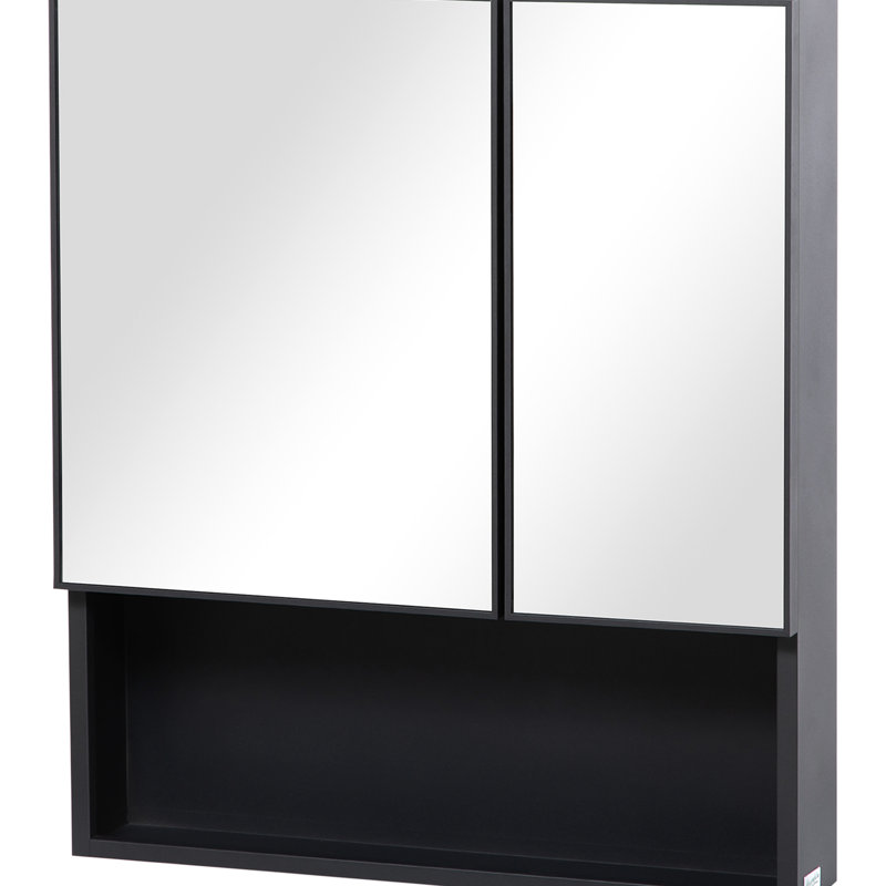 Armoire de salle de bain avec portes doubles et tablettes robustes en noir