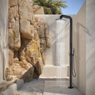 89'' H 304 Stainless Steel Freestanding Outdoor Shower with Detachable Rain Shower Head