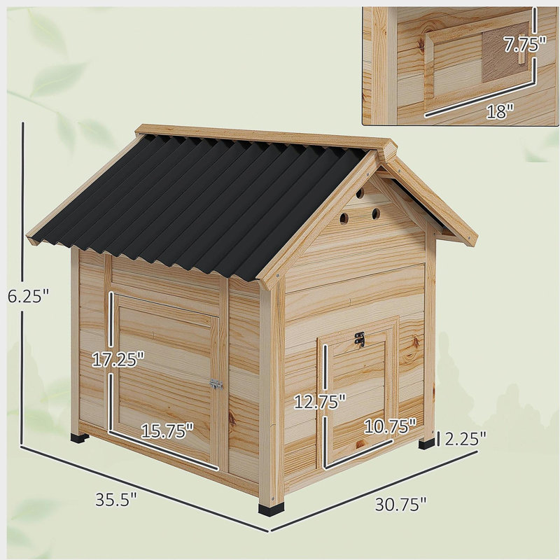 Pet Pet, maison en bois avec toit ouvrable, Noir / bois naturel