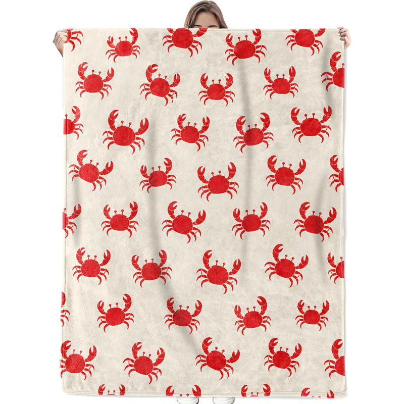 Couverture en flanelle à motif crabe et animaux marins côtiers, 152 x 203 cm, 15.75" L x 16.54" W