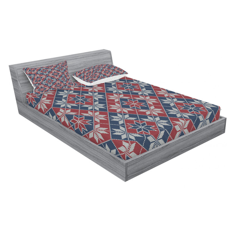 Microfiber Geometric Sheet Set, Queen Sheet Set with Fitted Sheet, Blue Geometric