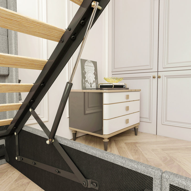 Cadre de lit grand avec rangement - Lit de rangement relevable avec tête de lit moderne à oreilles, ports USB, Gris clair
