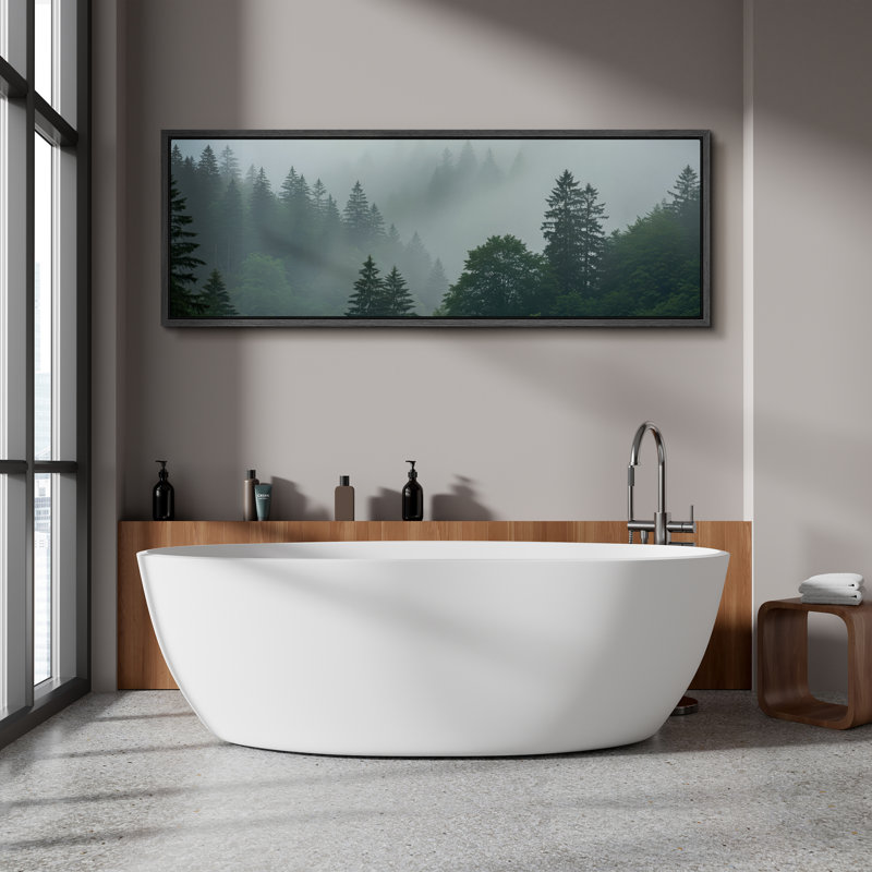 Art mural sur toile Foggy Evergreen Forest, Noir