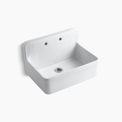 Gilford Wall Mount Vitreous China 24 in. x 22 in. 2-Hole Single Bowl Kitchen Sink in Biscuit Gilford Wall Mount Vitreous China 24 in. x 22 in. 2-Hole Single Bowl Kitchen Sink in Biscuit