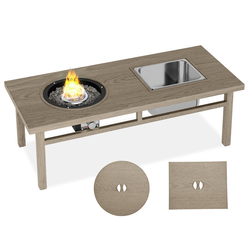 Table basse 3-en-1 avec seau à glace et foyer - beige