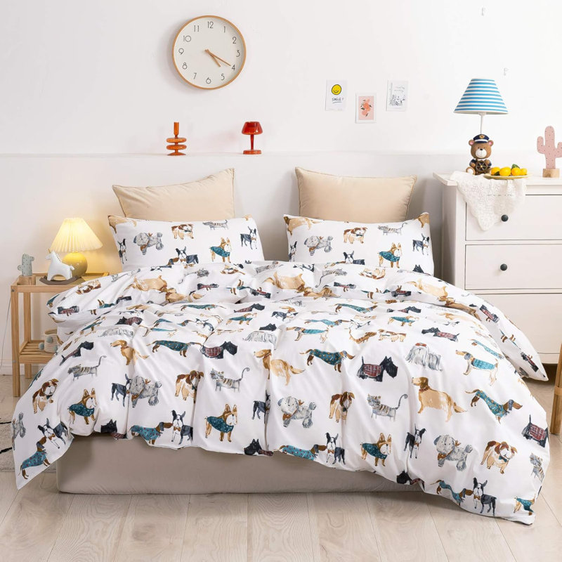 Nillie Bedding, Housse de couette grand et 2 taies d'oreiller stan, White Animal Print
