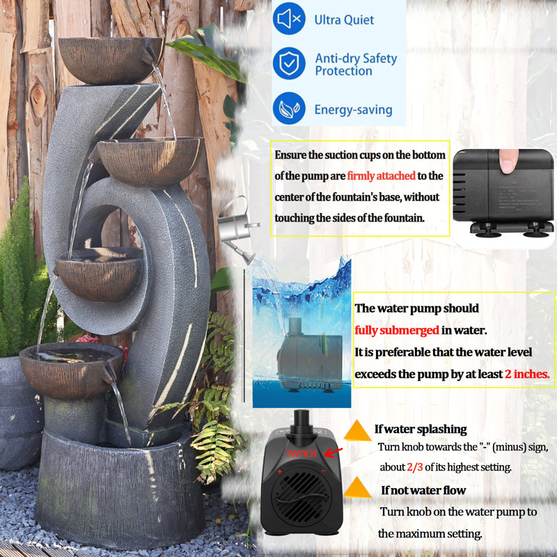 Markiece Hand Crafted Weather Resistant Floor Fountain with Light
