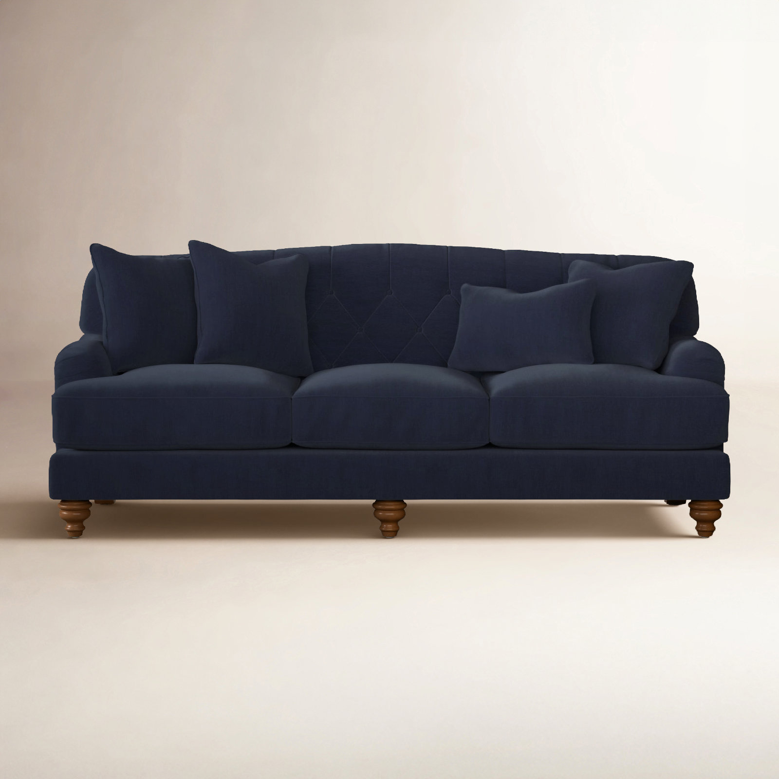 Sullivan 90'' Upholstered Sofa, Peyton Navy Performance Twill, Pecan, No