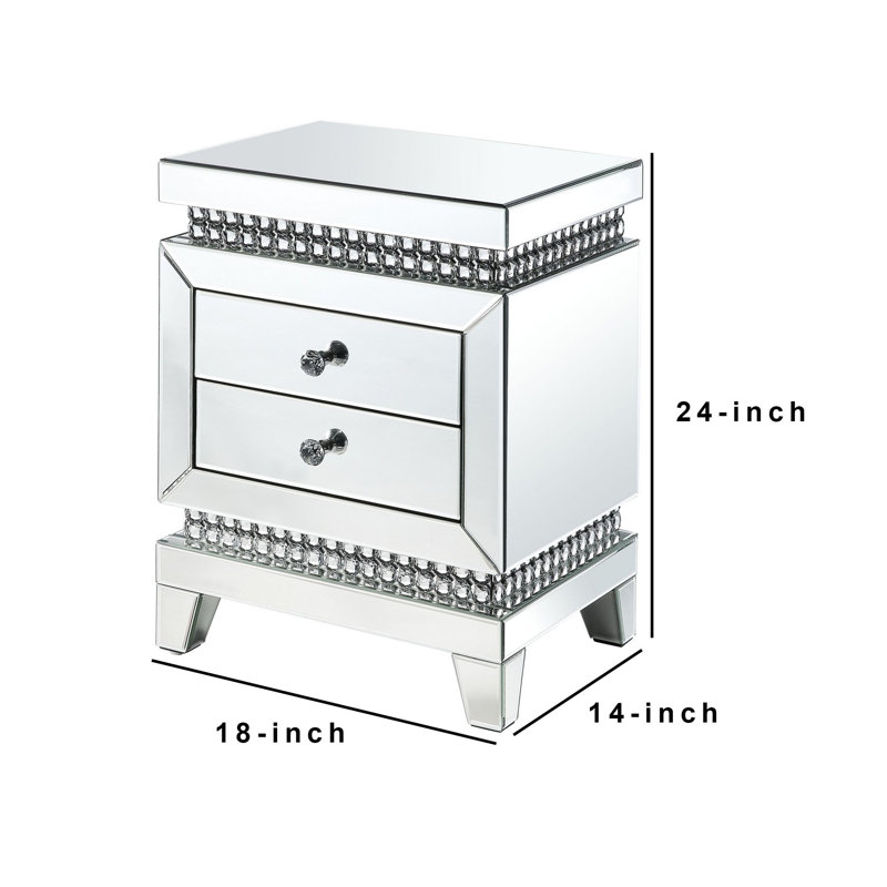 Lotus 2-Drawer Rectangular Nightstand in Mirrored
