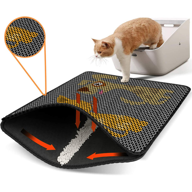 Tapis pour litière de qualité supérieure, 18 po x 24 po | 50% PVC / 50% polyester, lavable à la machine et passer l'aspirateur | Conception durable et facile à nettoyer pour les propriétaires d'animaux de compagnie | Protégez vos planchers des dégâts de la litière