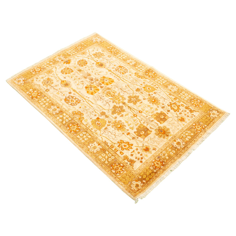 Tapis de bois one-of-kind-noué la 2010 ushak jaune/crème 6 pi 1 po x 9 pi laine 2 po Jariel