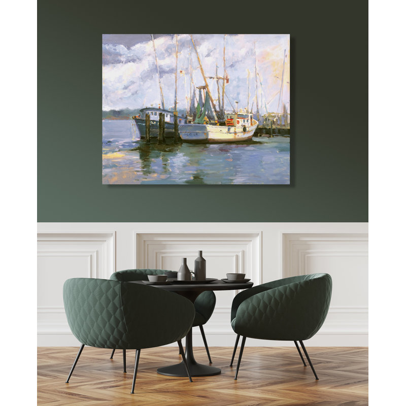 John Beard Collection''s Mayport Shrimp Boats On Giclee Canvas Hand Embellished Art, 20" H x 24" W x 1" D, Wrapped Canvas