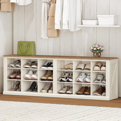 Banc de rangement pour chaussures Farmhouse, banc de rangement pour chaussures d'entrée, compartiments à chaussures en bois élargis, bancs à chaussures pour vestiaire, salon, blanc antique