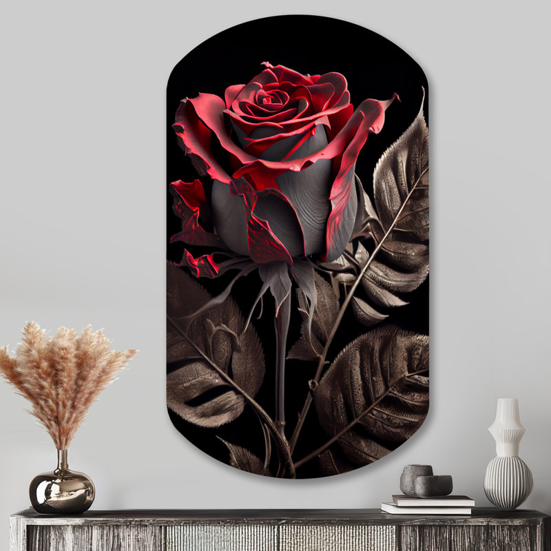 Ozara Blossoming Rose III - Art floral cylindrique asymétrique en métal, H 43 po x l 23 po
