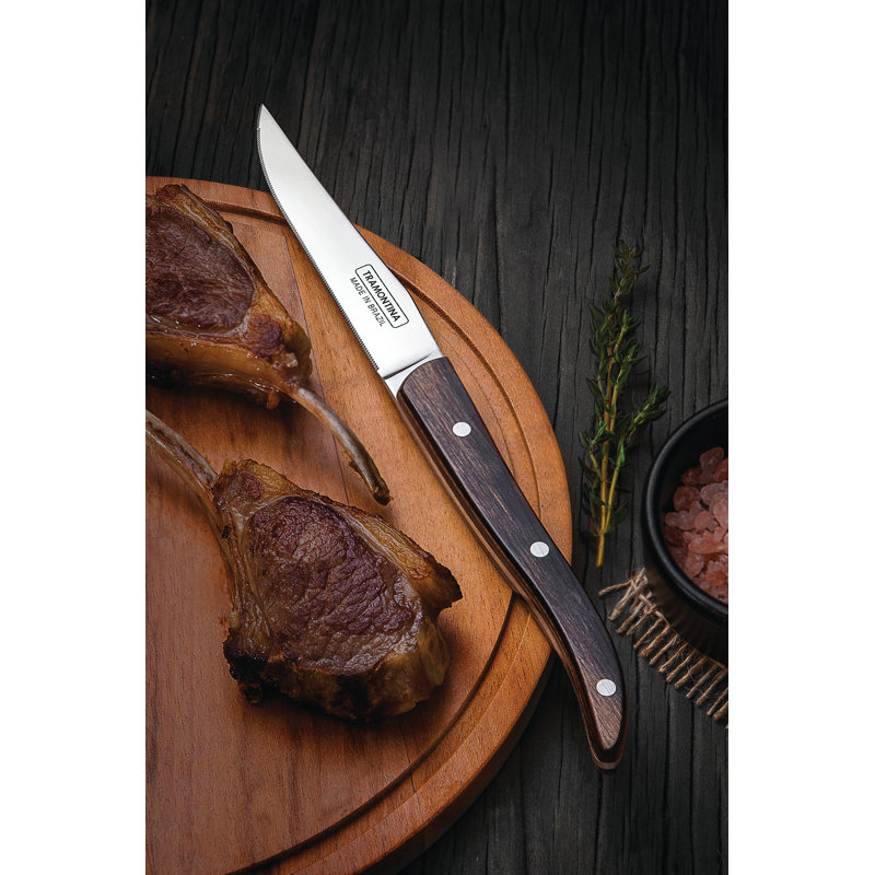 Tramontina BBQ Churrasco 4 Piece Stainless Steel Steak Knife Set, Brown