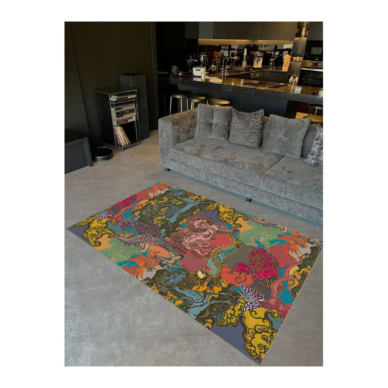 Tapis multicolore à motifs abstraits et tissés, Sous-tapis rectangulaire de 3 pi 3 po x 4 pi 11 po