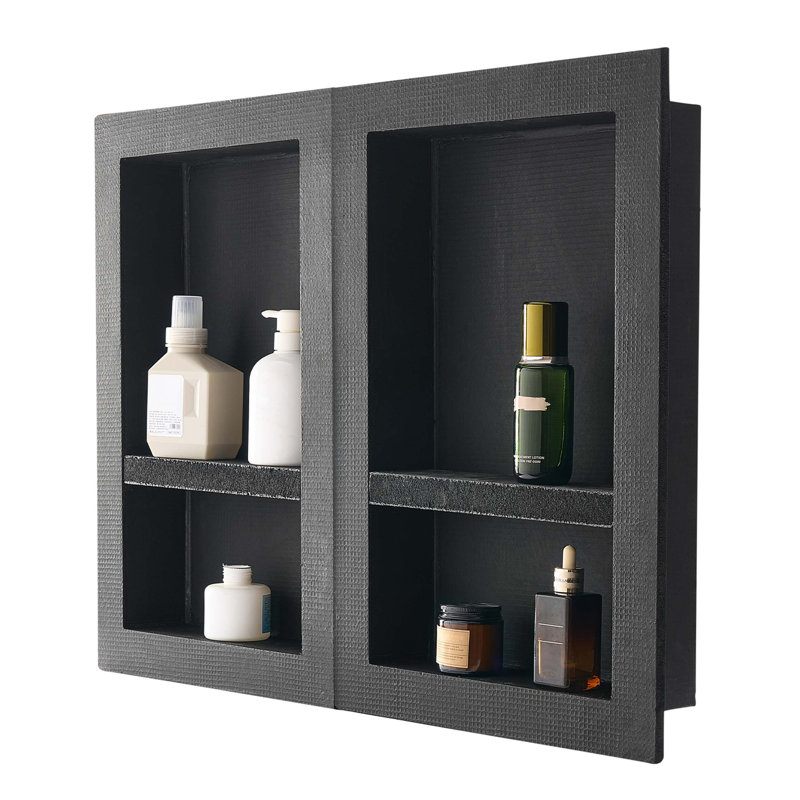 Organisateur de niche encastré pour douche avec base imperméable à trois couches, surface de mortier de ciment à forte charge et installation horizontale ou verticale facile pour les salles de bain.