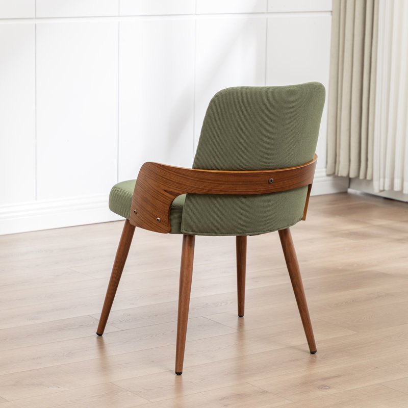 Chaise rembourrée en bois massif Carman, Velours côtelé vert
