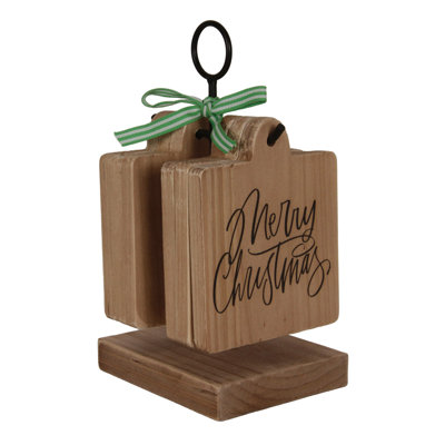 Wood Metal Stand Merry Christmas Coaster, Coasters, Brown, Wood, Table, Kitchen, Christmas, Tabletop