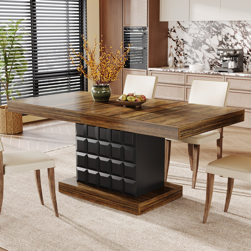 63'' Dining Table for 4-6, Modern Rectangular Dining Room Table with Geometric Relief