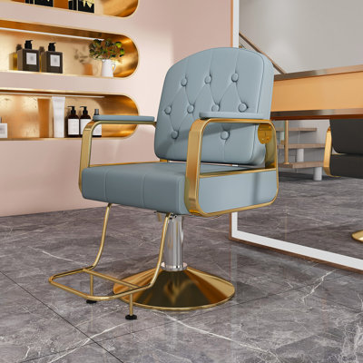 Fauteuil de salon hydraulique pivotant à 360 ° - Fauteuil de coiffeur professionnel avec pompe, fauteuil de coiffure non inclinable pour spa Salon Salon, équipement de styliste or bleu (paquet de 1)