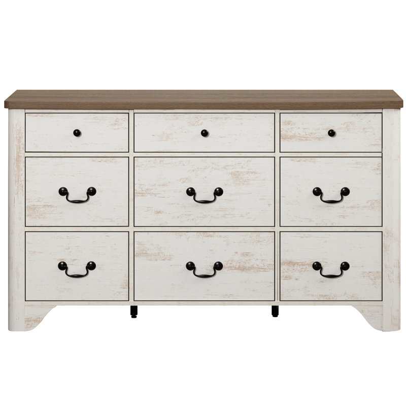 Haikey 53.5" Dresser For Kids Room, 9 Drawer Dresser For Bedroom, White/Brown