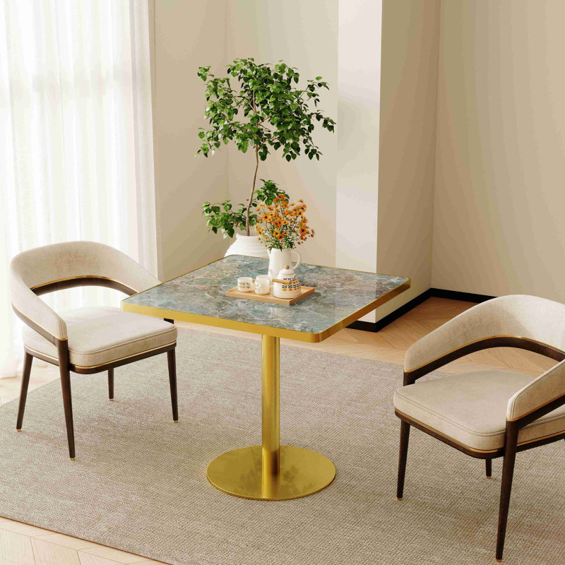Table carrée bistro moderne avec plateau tulipe et plateau en faux marbre, facile à assembler, structure en métal robuste