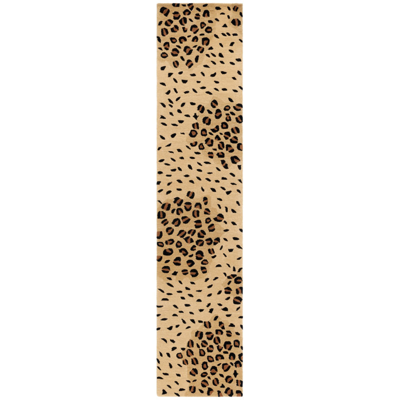 Nonia Animal Print Handmade Tufted Brown Area Rug, Runner 2'6" x 12'