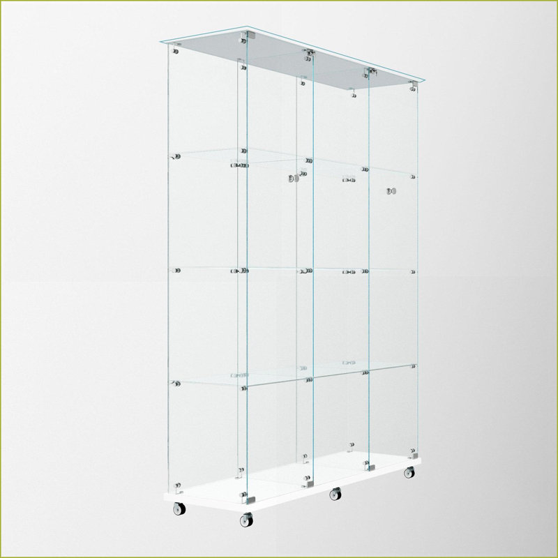 Tempered Glass Display Cabinet with Bluetooth LED Lights &amp; Lockable Casters, 64.9"H x46.9"L x13.6"W, Snow White | Minimalist | Living Room