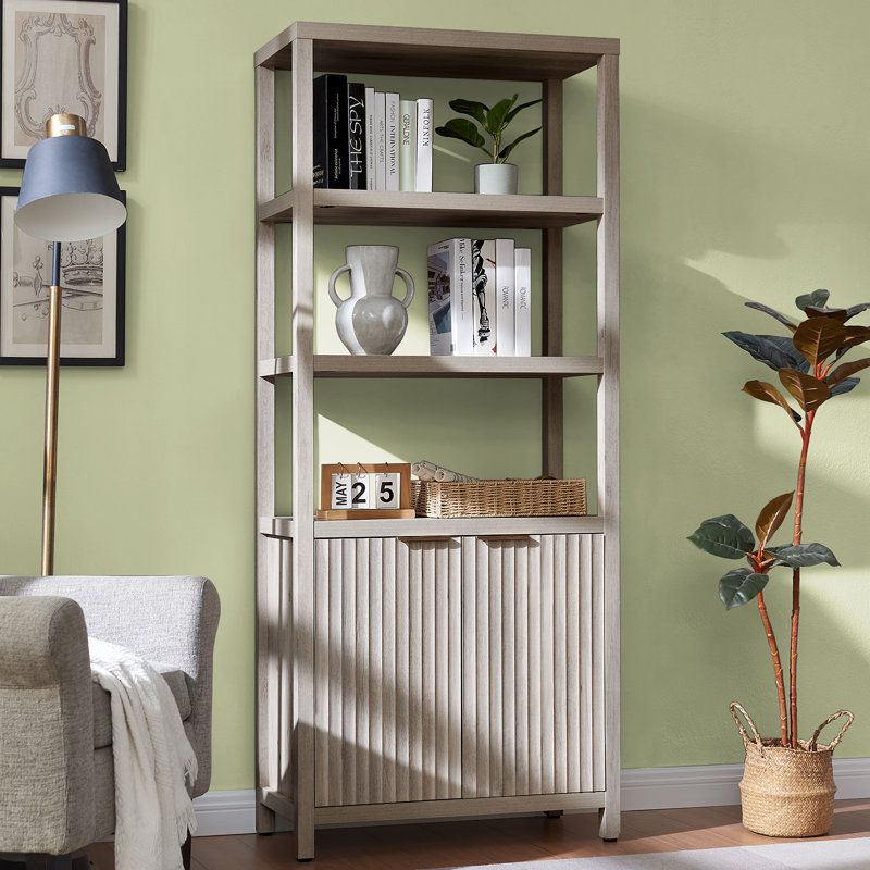 Nicolee 71'' H Storage Bookcase, Greige Oak