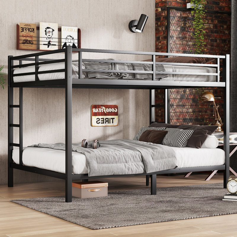 Metal Bunk Bed Frame for Adults and Teens, Space-Saving Heavy Duty Design, No Box Spring Needed, Noise-Reducing, Black Finish