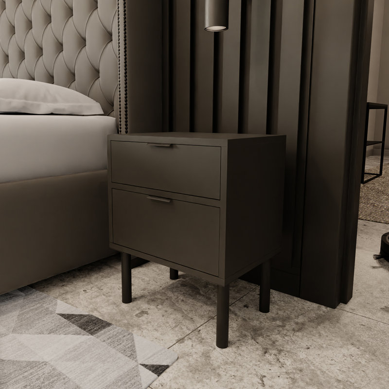 Lotario 30cm W Steel Bedside Table, Black