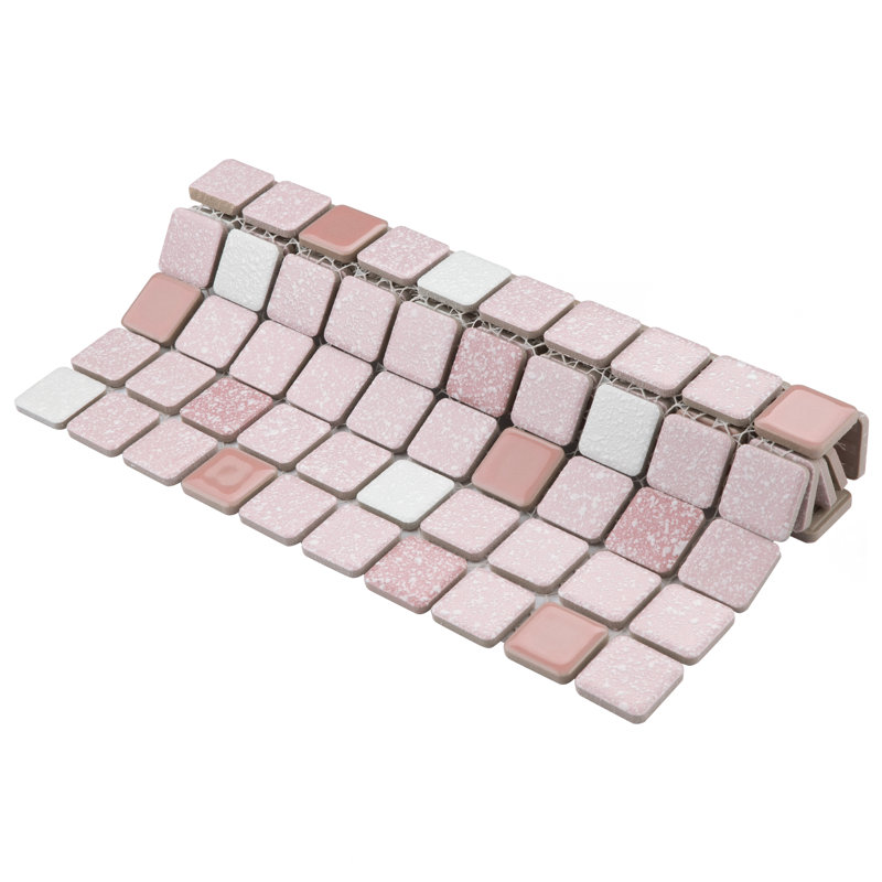Crystalline Square 1.1" x 1.1" Porcelain Grid Mosaic Wall & Floor Tile, Pink/White